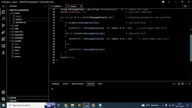 caesar cs50 || caesar.c || try to understanding the code || psets 2 cs 50 harvard university