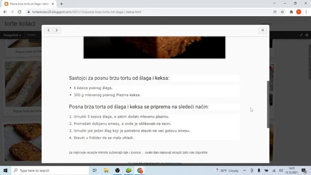 Posna brza torta od šlaga i keksa
