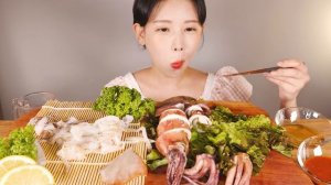 날반쪄반🦑 오징어회 & 오징어통찜 먹방 Raw Squid Sashimi & Steamed Squid [eating show]mukbang korean food