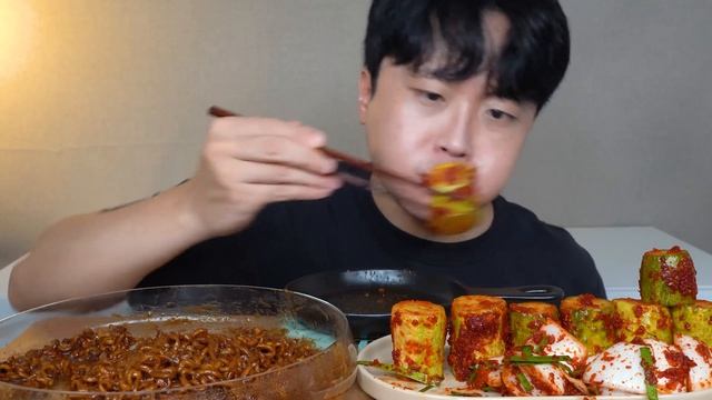 아내표 집밥🍚 짜장라면 오이김치 양파김치 요리 먹방 BLACK BEAN NOODLES & KIMCHI ASMR MUKBANG REAL SOUND EATING SHOW
