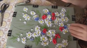 Вышивка лентами Маки (фрагмент вышивки) Мини МК (Embroidery ribbons poppy)