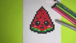 Арбуз по Клеточкам  Как Рисовать Арбуз по Клеточкам