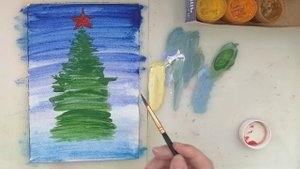 Очень простое рисование Новогодней ёлочки для маленьких детей. Гуашь. Живопись. Мастер-класс.