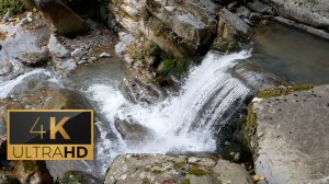 Водопад у горной реки. Звук воды. / Mountain river waterfall. 1 час. 4K.