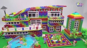 Магнитные шарики - Постройте Особняк С Радужной Волнистой Крышей, В Котором Есть Кладовая И Пруд С Р