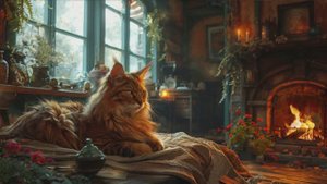 Нежная и красивая музыка фортепиано. Зима за окном, огонь камина, кот спит.