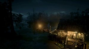 Сильный дождь на болоте с грозой и раскатами грома