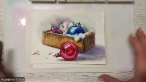 Акварель. Фактуры: стекло, вата, картон