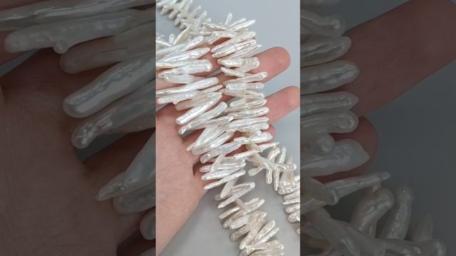 Бусины "Кеши-палочки" Жемчуг белый 6А 3*23мм, 38см. Бусин в нити - 103шт. Цена - 11 680 ₽