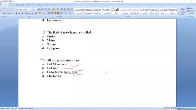 PRACTICE QUESTIONS ON PLASMA MEMBRANE AND PLANT CELL WALL