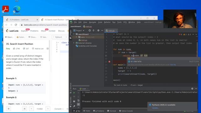 LeetCode Q35 in Python (super fast, IQ=143). Ace Your Job Interview.