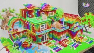 Магнитные шарики - Постройте Дом В стиле Майнкрафт! Дом С Футбольным Полем На Крыше И Бассейном