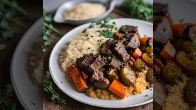 Пряный марокканский тажин из говядины с жареными овощами и кускусом