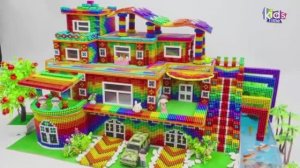 Магнитные шарики - Трехэтажный Современный Особняк С Волнистой Крышей, Гаражом И Прудом