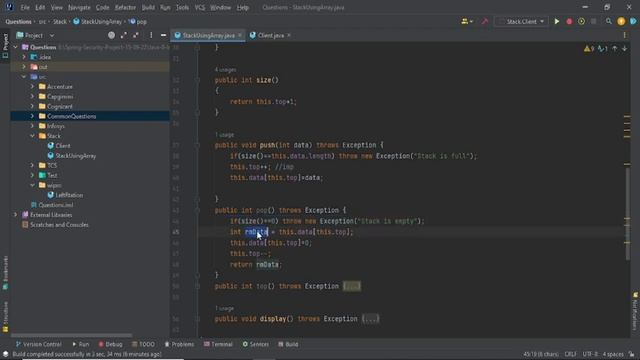 Implementation Of Stack Using Array | Most Important Coding Questions For Tcs, Infosys, Capgemini
