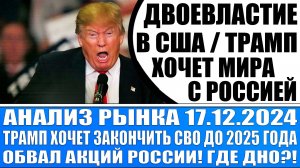 Анализ рынка 17.12 / Трамп хочет завершить Сво до 2025 года / Обвал акций России! Где дно рынка?!