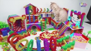 Магнитные шарики - Дом Котенка! Домик для Котенка с Трубопроводом и горкой для бассейна с шариками