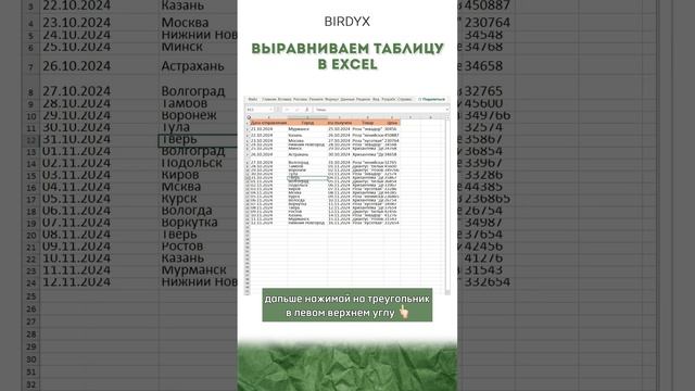 📐Выравниваем таблицу Excel #excel #excelобучение #лайфхак #эксель #birdyx