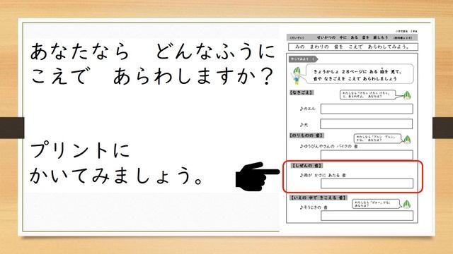 小２音楽①「せいかつの中にある音をたのしもう」