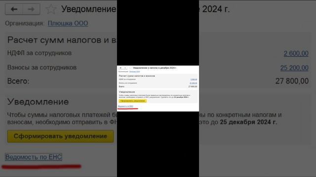 Ведомость по ЕНС в 1С Бухгалтерия 8