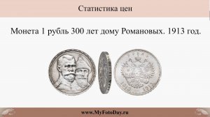 Обзор цен на монету 1 рубль 300 лет дому Романовых 1913. Обновление от 2024-12-07