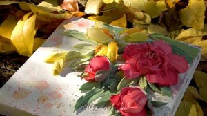 Картина с ирисами и пионами