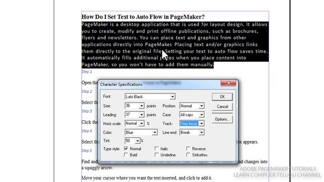 Pagemaker #14| Tutorial in Telugu | Character Specifications |Type Menu in Adobe Page maker смотреть онлайн