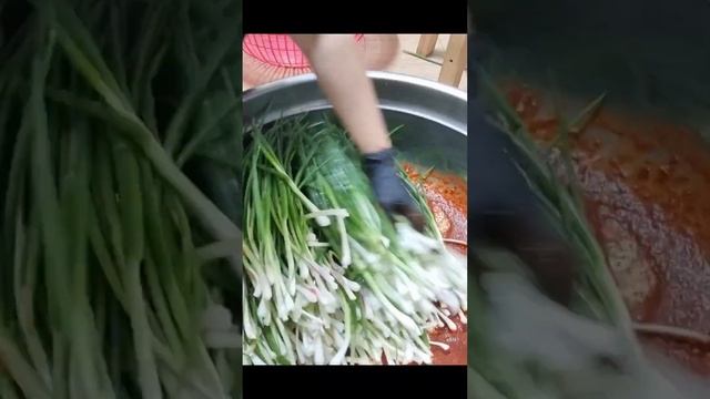 Как мы готовим острое кимчи из зелёного лука #жизньвюжнойкорее #рецепты #зеленыйлук #кимчи