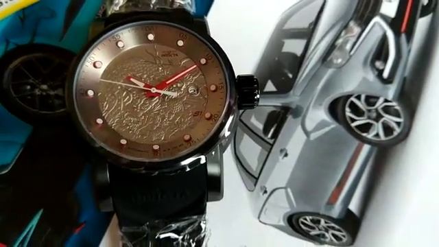 Часы мужские Invicta Yakuza цвет черный с серебром с красными стрелками и чёрным с красным ремешком