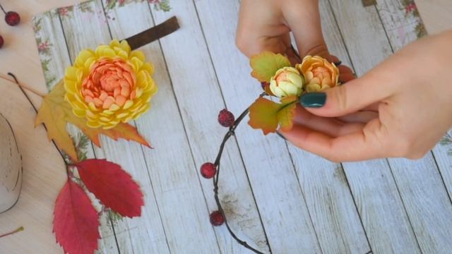 Autumn wreath  from Foma / Осенний венок с хризантемами из фома DIY Tsvoric