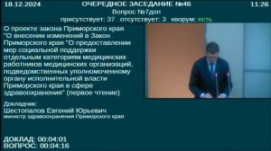 Заседание Законодательного Собрания Приморского края №46 18.12.2024