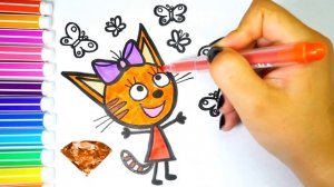 Три Кота Мультик Раскраска для Детей Раскрашиваем Карамельку Три кота Учим цвета