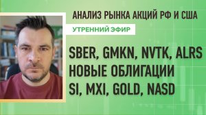 Анализ рынка акций РФ и США/ Новые облигации / SBER, GMKN, NVTK, ALRS/ Si, MXI, GOLD, NASD