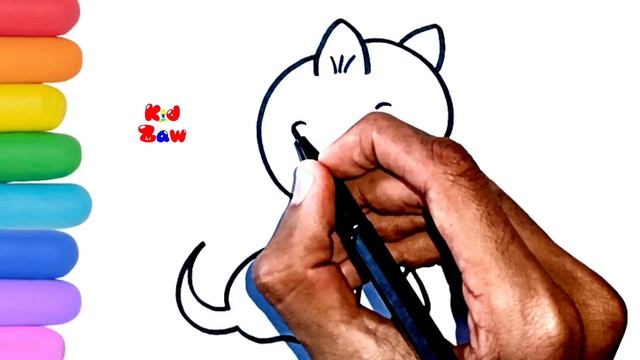 Learn Cute Cat Drawing and Coloring for Kids Toddlers -- How to Draw a Cat Step by Step | Kidzaw смотреть онлайн