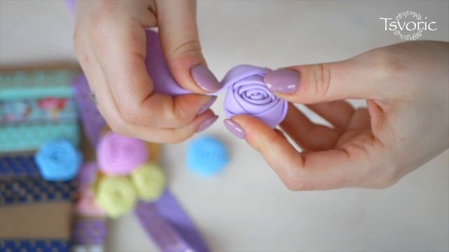 Flowers from foamiran using kanzashi technique / Цветы из фоамирана в технике канзаши / DIY Tsvoric