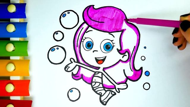 РАСКРАСКА. Раскрашиваем Молли из мультика Гуппи и Пузырики и Учим Цвета - Видео для детей смотреть онлайн