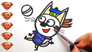 Три Кота Мультик - Раскраска для Детей Коржик с Мячом | Учим цвета | Раскрашка ТВ