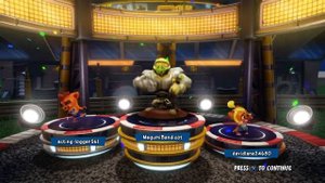 Baby Crash, Baby Coco and Biker Crunch Bandicoot Winning Podium. (Crash Nitro Fueled)