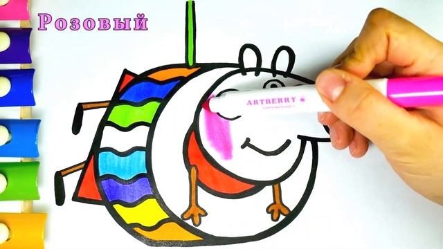 Свинка Пеппа Мультик - Раскраска I Учим цвета и Раскрашиваем Пеппу на качелях I Раскрашка ТВ смотреть онлайн