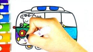 Peppa Pig Cartoon Coloring Book for Children Peppa with Family Ride the Bus