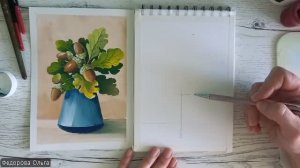 Гуашь. Букетик желудей