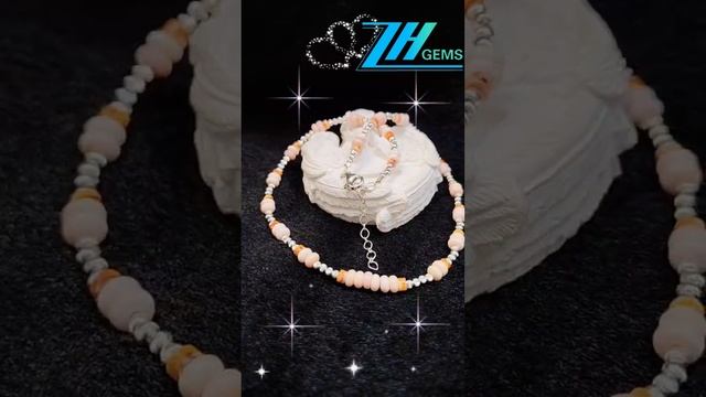 GN-20241220-01 Natural Pink Opal and orange spiny oyster  Beaded Necklace 5mm-6mm Gemstone Smooth