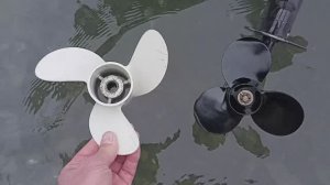 Грузовой винт "Слоновье ухо" + мотор Tohatsu MFS-6B на тяжёлой лодке. Сравнение со штатным 8" винтом