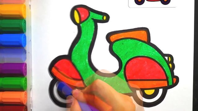 Раскраска для детей Скутер I Учим Цвета I Мультик - Раскраска I Раскрашка ТВ смотреть онлайн
