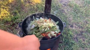 ФУНЧОЗА с курицей в казане. Лапша с овощами  и курицей.