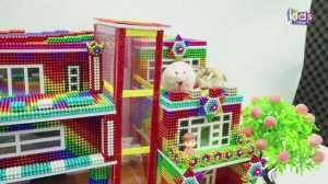 Магнитные шарики - Постройте Супер Веселую Двойную Водную Горку с Летним Бассейном И Лифтом из Красн