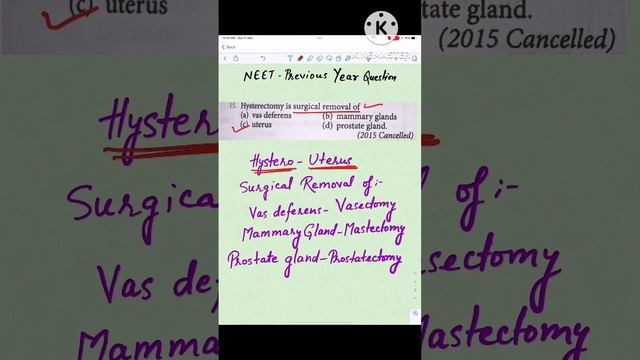 NEET Previous year questions || Human Reproduction class 12 || Hysterectomy #neet #biology #ncert
