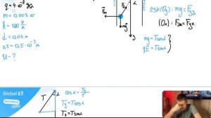 Маленький шарик с зарядом q = 4*10^-8 Кл и массой 3 г, подвешенный на невесомой нити с - №