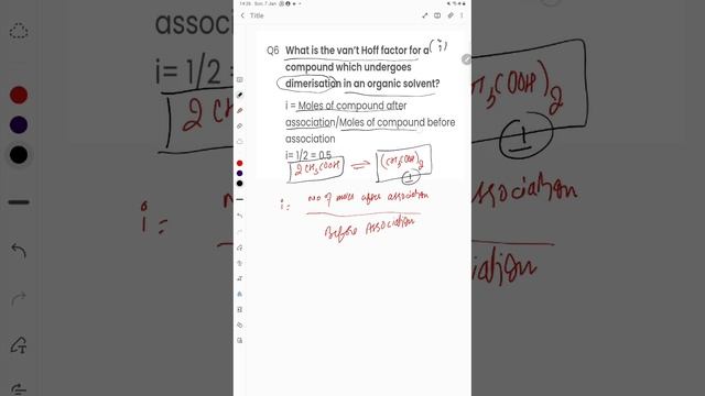 What is the van’t Hoff factor for a compound which undergoes dimerisation in an organic solvent?