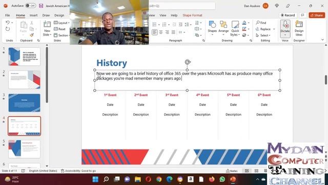 How to use dictate instead of typing in Office 365 PowerPoint